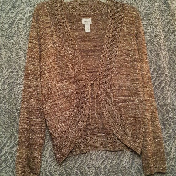 Chico's Gold Metallic Bolero Style Cardigan SZ3 (XL) - Picture 1 of 3